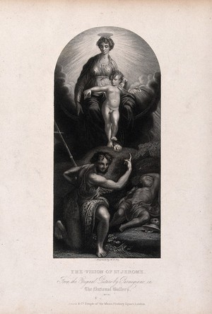 view Saint Jerome. Stipple engraving by W.T. Fry after G.F.M. Mazzola, il Parmigianino.