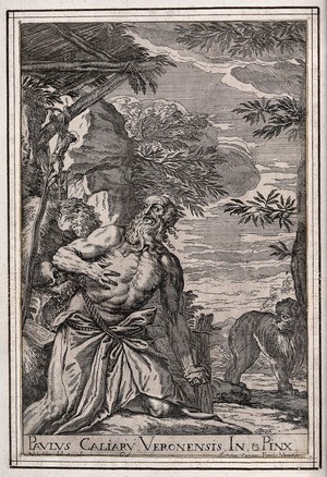 view Saint Jerome. Etching by J. van Campen after P. Veronese.