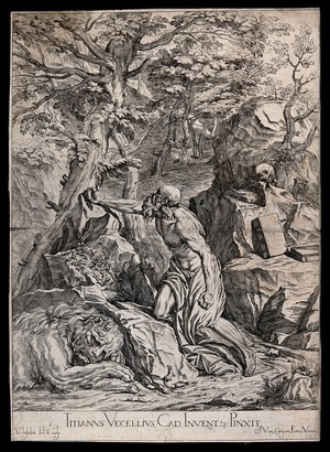 view Saint Jerome. Etching by V. Lefebvre, 1682, after Titian.
