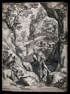 Saint Jerome. Engraving by C. Cort, 1573, after G. Muziano.