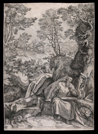 Saint Jerome. Engraving after G. Muziano.