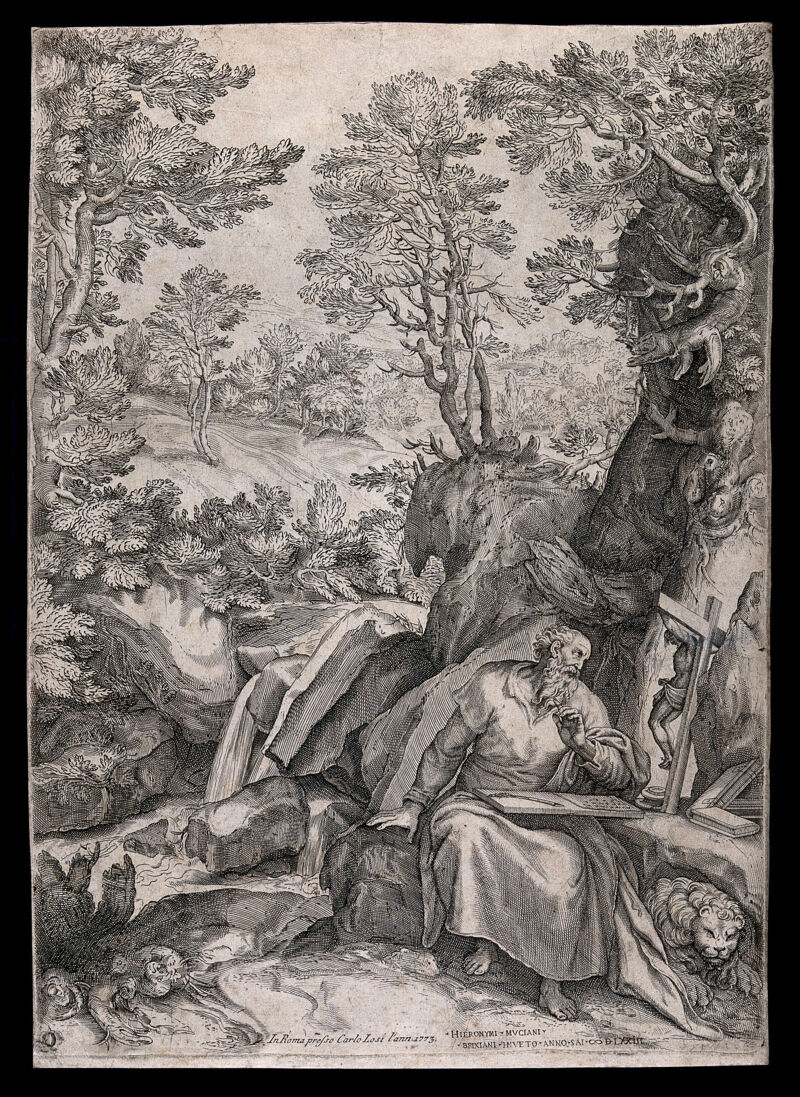 Saint Jerome. Engraving after G. Muziano., L'ann. 1773, by Girolamo Muziano