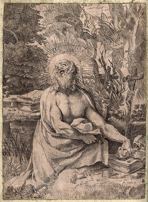 view Saint Jerome. Etching by Annibale Carracci, ca. 1591.