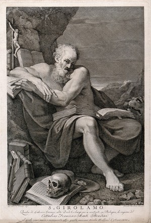 view Saint Jerome. Engraving by N. Mellini, 1800, after L. Carracci.