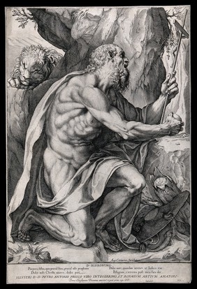 Saint Jerome. Engraving by Agostino Carracci.