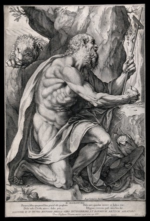 view Saint Jerome. Engraving by Agostino Carracci.