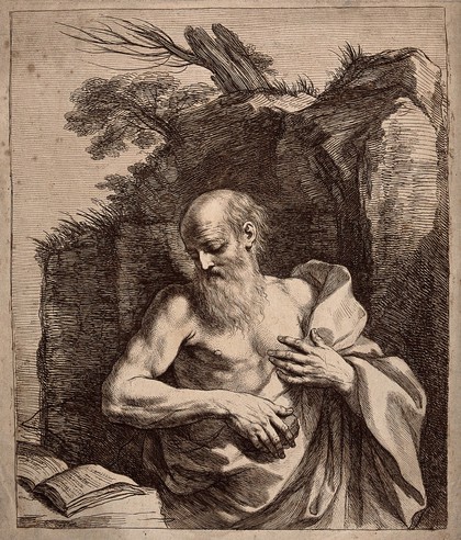 Saint Jerome. Etching by F. Bartolozzi after G.F. Barbieri, il Guercino.
