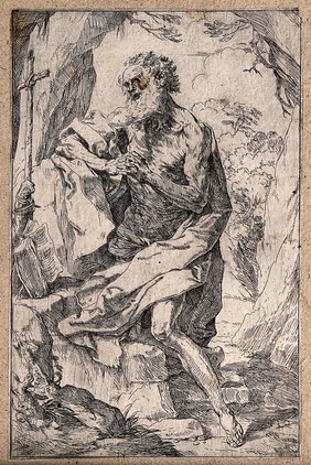 Saint Jerome. Etching by Guido Reni.