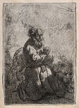 view Saint Jerome. Etching by Rembrandt van Rijn.
