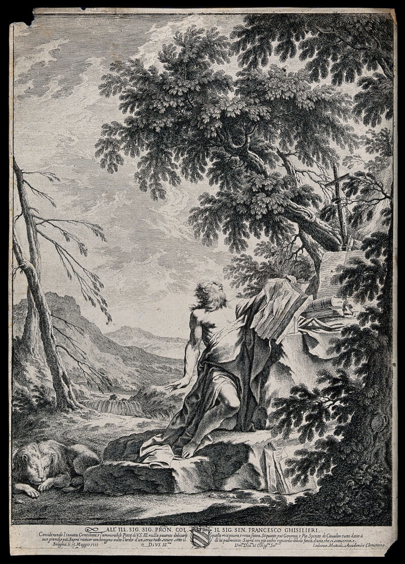 Saint Jerome. Etching by L. Mattioli, 1711., 1711, by Ludovico Mattioli