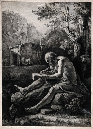 view Saint Jerome. Etching by J.J. de Boissieu, 1797.