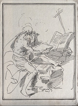 Saint Jerome. Etching attributed to G. Canale after G. Reni.