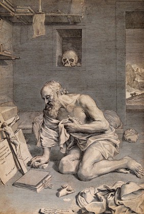 Saint Jerome. Line engraving by C. Mellan after himself, 1665.