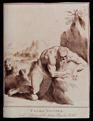 view Saint Jerome. Crayon manner print by C.M. Metz after J. Palma.