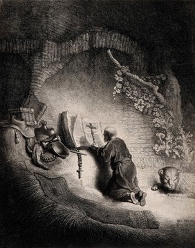 Saint Jerome. Etching by J.G. van Vliet, 1631, after Rembrandt van Rijn.