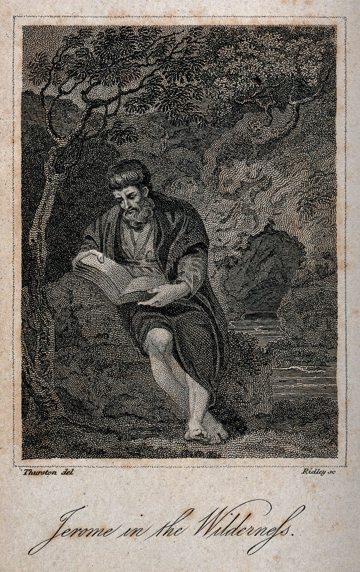 Saint Jerome. Stipple engraving by W. Ridley after J. Thurston., by John Thurston