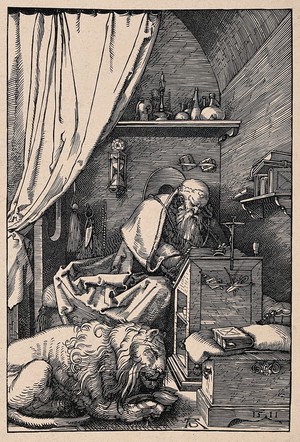 view Saint Jerome. Woodcut, 18--, after A. Dürer, 1511.