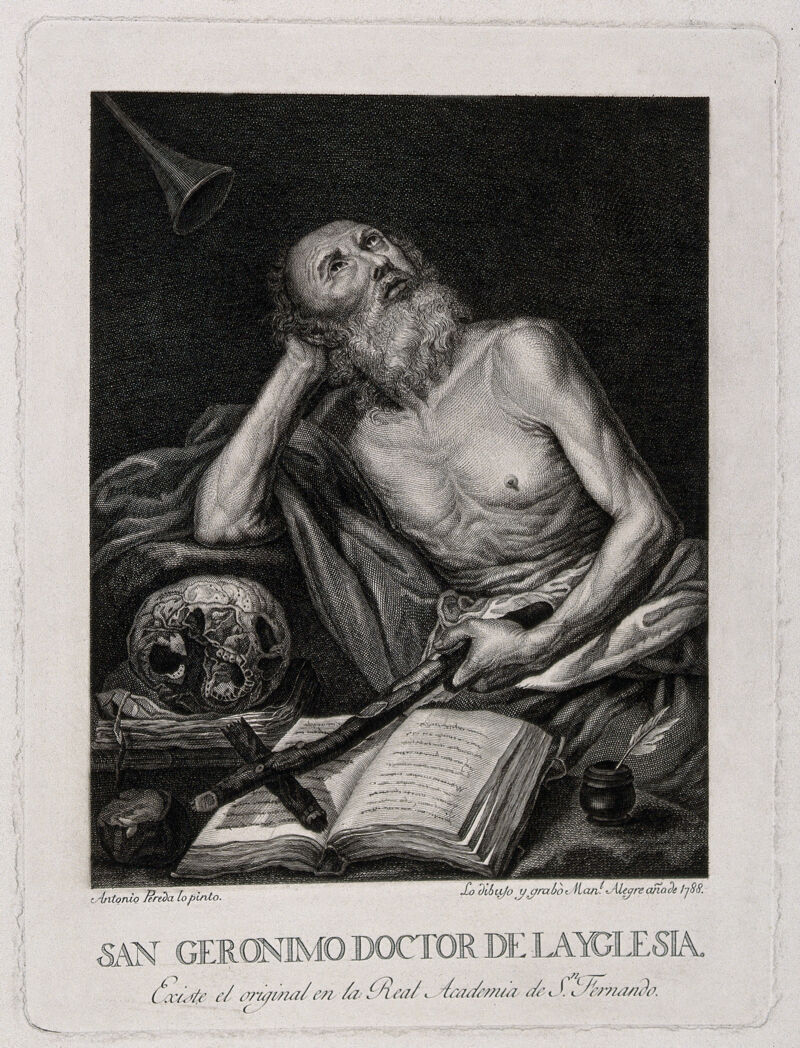 Saint Jerome. Line engraving, by M. Alegre, 1788, after A. Pereda., by Antonio de Pereda