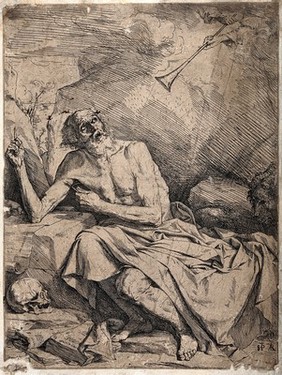 Saint Jerome. Etching by J. de Ribera.