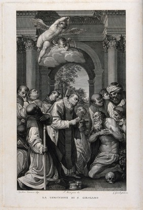 Saint Jerome. Engraving by G. Guadagnini after F. Rosaspina after Agostino Carracci.