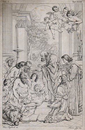 view Saint Jerome. Engraving by G.P. Lasinio after F. Pagliuolo after D. Zampieri, il Domenichino.