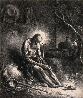 Death of Saint Jerome. Etching by J. Lievens.