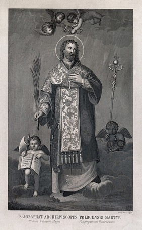 Saint Josaphat Kuntsevych. Line engraving by A. Banzo.