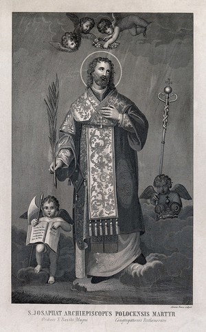 view Saint Josaphat Kuntsevych. Line engraving by A. Banzo.