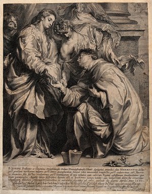 view The Blessed Herman Joseph. Line engraving by P. Pontius after Sir A. van Dyck.