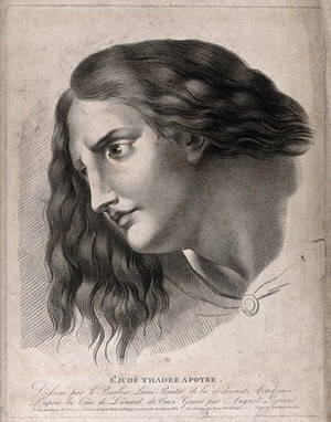 view Saint Jude. Stipple engraving by A. Legrand, 1809, after J. Le Barbier, after Leonardo.