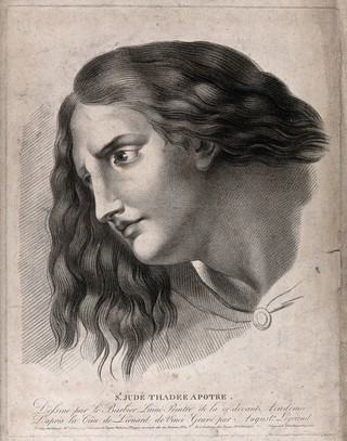 Saint Jude. Stipple engraving by A. Legrand, 1809, after J. Le Barbier, after Leonardo.