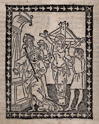 Saint Julia: her martyrdom. Woodcut.