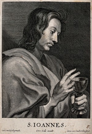 view Saint John the Evangelist. Line engraving by C. van Caukercken after Sir A. van Dyck.