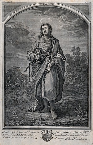 view Saint John the Evangelist. Engraving by J. Mynde.