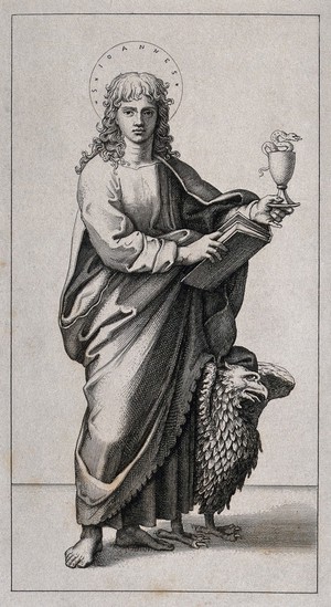 view Saint John the Evangelist. Line engraving after M.A. Raimondi after Raphael.