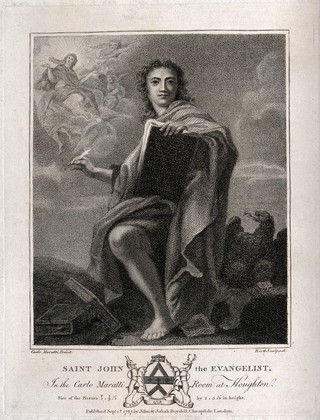 Saint John the Evangelist. Stipple engraving by L.C. Ruotte the elder, 1787, after C. Maratta.
