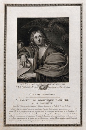 view Saint John the Evangelist. Line engraving by I.A. Bersenieff after I.J. Vandenberghe after D. Zampieri, il Domenichino.