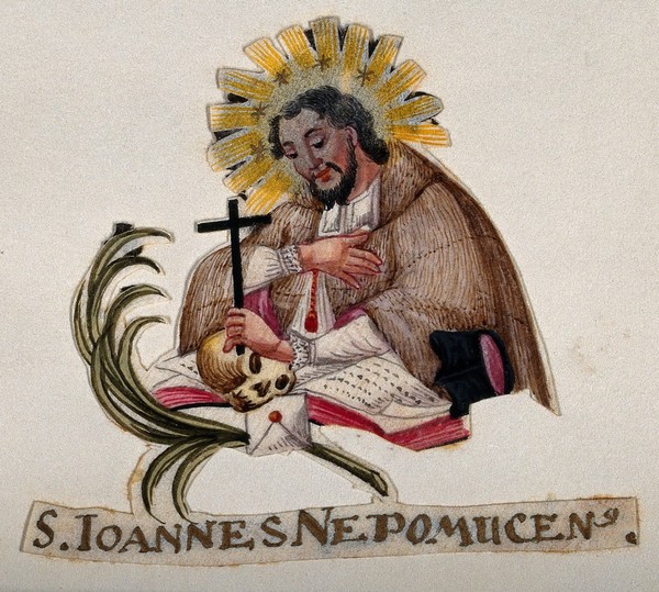 Saint John of Nepomucen. Gouache painting.