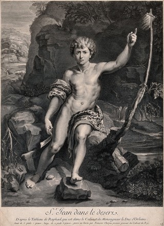 Saint John the Baptist. Engraving by F. Chéreau after Raphael.