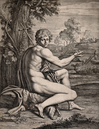 Saint John the Baptist. Etching by Pietro del Pò after Annibale Carracci.