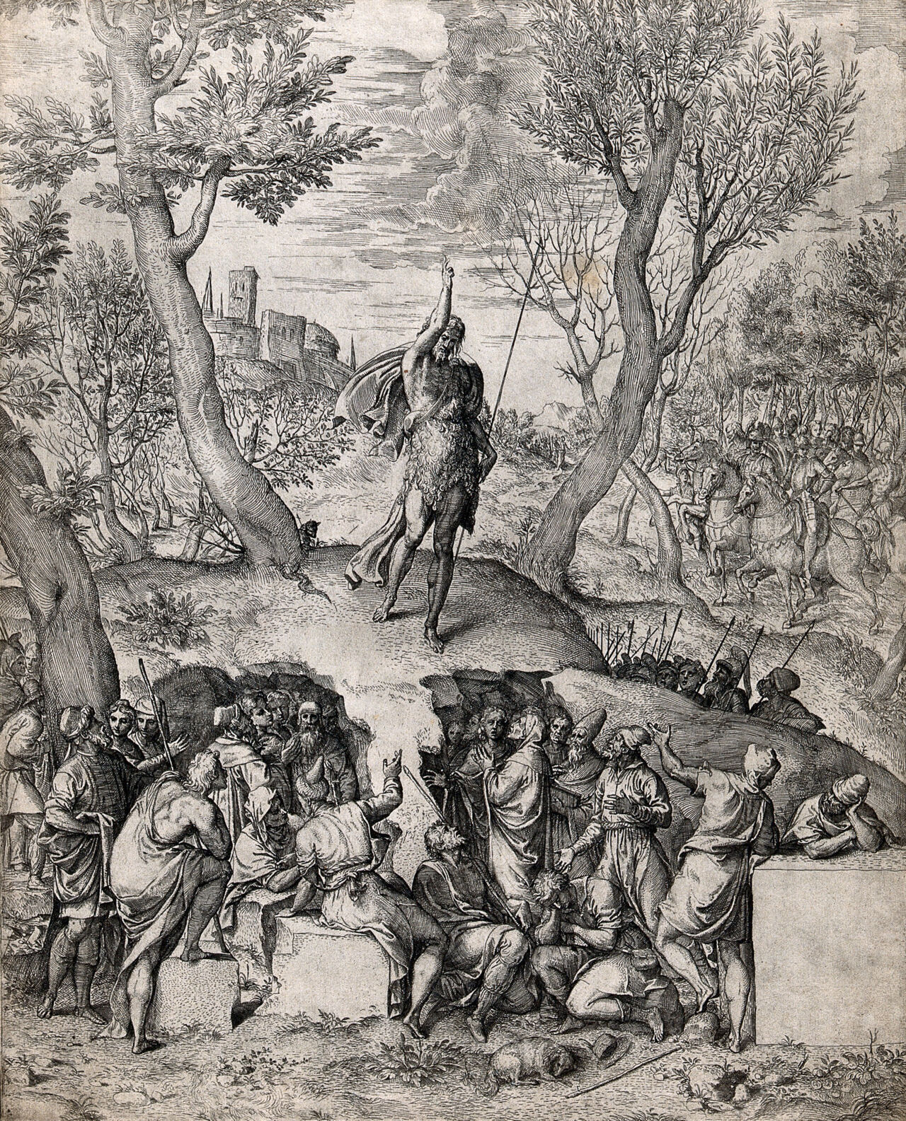 Saint John the Baptist. Etching attributed to G.B. Fontana., 1500-1599, by Giovanni Battista Fontana