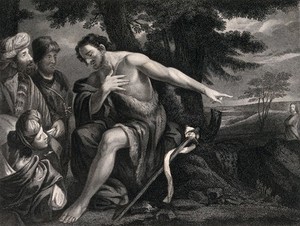 view Saint John the Baptist. Stipple engraving by T.H. Parry, 1836, after P.F. Mola.