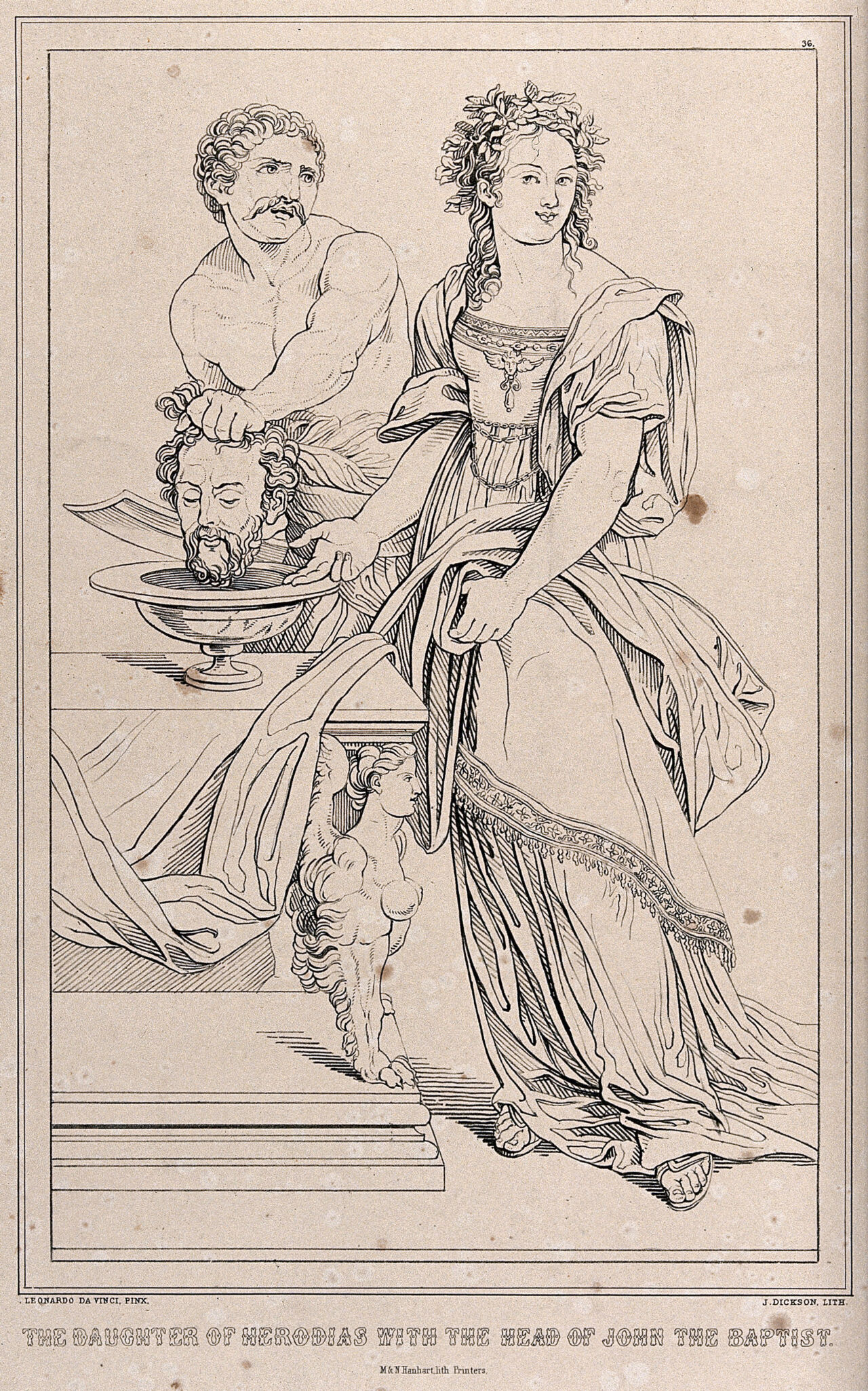 Decapitation of Saint John the Baptist. Lithograph by J. Dickson after Cesare da Sesto., 1800-1899, by Cesare da Sesto