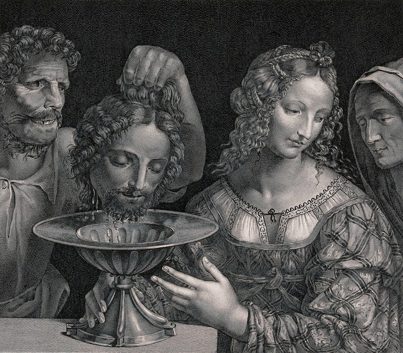 Decapitation of Saint John the Baptist. Etching by F. Forster after Cesare da Sesto., by Cesare da Sesto