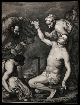 The martyrdom of Saint Laurence of Rome. Etching after J. Ribera.