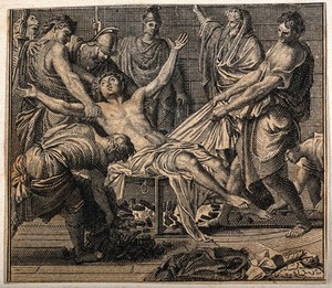 view The martyrdom of Saint Laurence of Rome. Engraving.