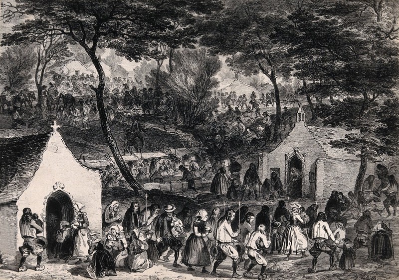 Saint Leodegarius [Leger]: a Breton pardon (festival) in his honour. Lithograph by F.H. Lalaisse., by François Hippolyte Lalaisse