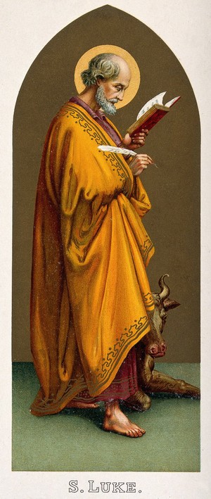 view Saint Luke. Colour lithograph.