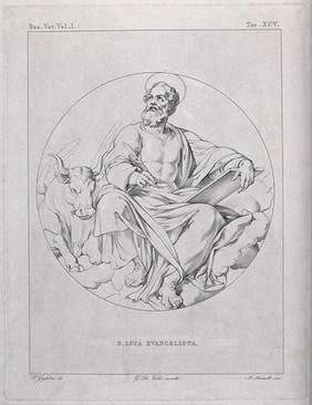 Saint Luke. Engraving by A. Mannelli after P. Guglielmi after G. de' Vecchi.