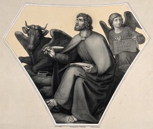 view Saint Luke. Lithograph by G. Küstner after J.G. Schreiner after B. Weiss.
